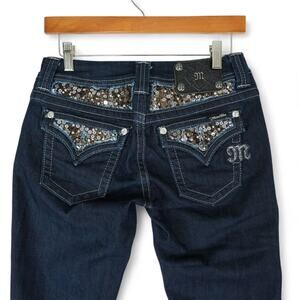 Miss Me Jeans Womens 26 (Fits 29x31.5) Easy Boot Dark Wash Low Rise Y2K Sequin